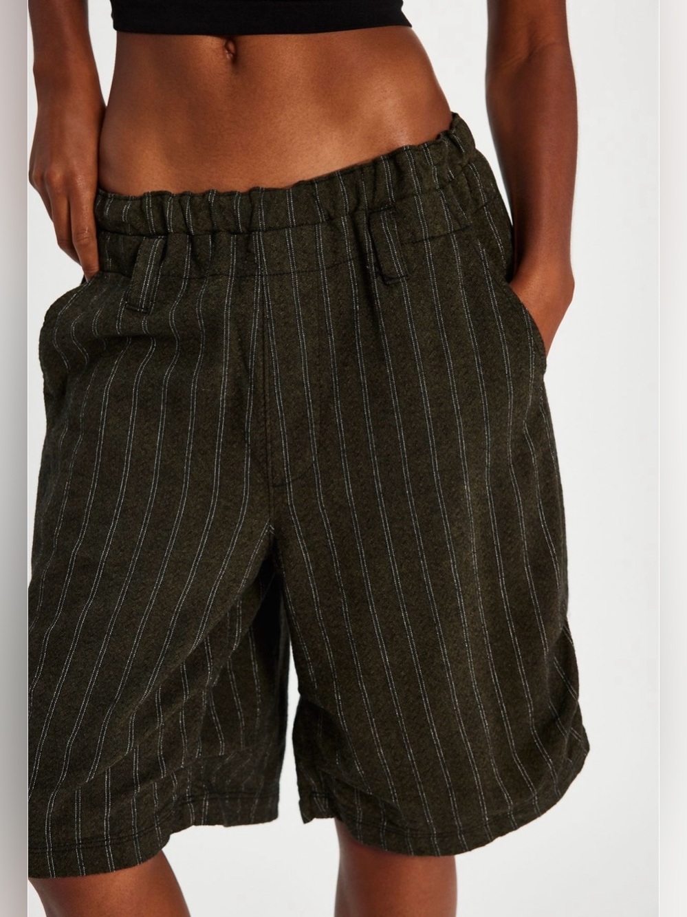 Free People Blakely Trouser Shorts Size Large Olive Green Oversized Cottage Core